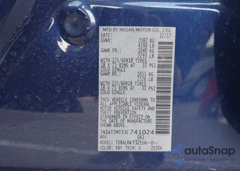 2018 Nissan Rogue Sl из США, поврежденный, VIN 5N1AT2MT3JC741024